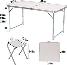 Tavolo da picnic all'aperto Set da tavolo da picnic da campeggio pieghevole con 4 sgabelli, patio ombrellone foro e maniglia, tavolo pieghevole portatile regolabile per partito, spiaggia, cortile, bar