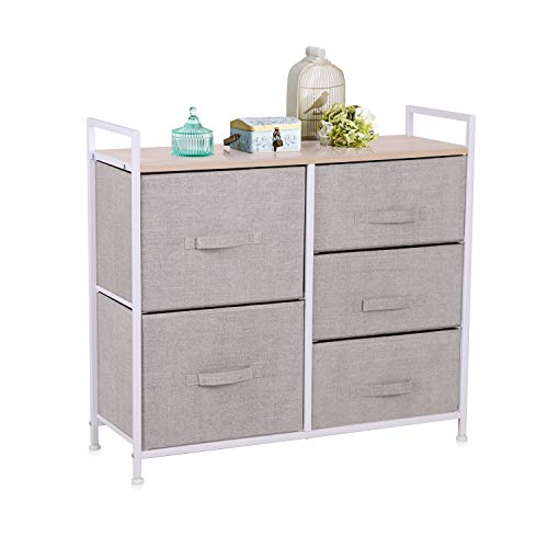 Jooli H - Mobiletto portaoggetti in tessuto, con 5 cassetti, con struttura in acciaio, per camera da letto, bagno, soggiorno, camera da letto, cameretta dei bambini, classe energetica A++; Grigio