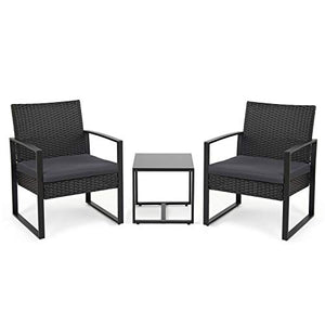 IntimaTe WM Heart Set di mobili da Giardino in Poly Rattan, Due sedie e Un Tavolo, Sedia ergonomica in Vimini con Cuscino, Set di Tavolo e sedie da Giardino, Nero (in 3 Pezzi)
