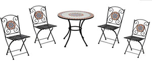 Set pranzo da giardino con mosaico in ceramica quattro posti con tavolo tondo e sedie pieghevoli arredamento bar e giardini