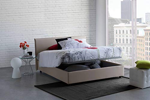 Talamo Italia Letto contenitore Matrimoniale Anna, Made in Italy, Letto con rivestimento in tessuto, Apertura frontale, adatto per materasso cm 160x200, Tortora