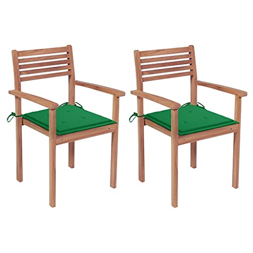 vidaXL Sedie da Giardino 2 pz con Cuscini Verdi in Massello di Teak