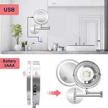 MRJ Specchio Ingranditore con Luce LED, Specchietti da Trucco a Parete Bilaterali a LED, Cromato in Metallo, Lente d'Ingrandimento 10x e Specchio Piatto, USB Ricaricabile