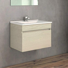 Mobile Bagno Sospeso con Lavabo in Porcellana - 1 Cassetto - Il Mobile è MONTATO - Modello Soki (60 cms, Taiga)