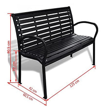 Panca da giardino con telaio in metallo, poltrona da giardino per 3 persone, sedia da giardino moderna a doghe per cortile, terrazzo, parco, 125 x 60,5 x 80,5 cm