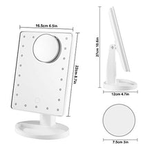 Wopeite Specchio per il trucco con Luci 22 LED e Ingrandimento 10X Specchietto per Il Trucco con Touch Screen Due Modalità di Alimentazione Rotazione 180° Bianca