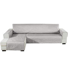 Willkey - Copridivano ad angolo, trapuntato, stampato, protezione divano angolare a destra, impermeabile, antiscivolo, per bambini e animali da compagnia, grigio, 240cm gauche