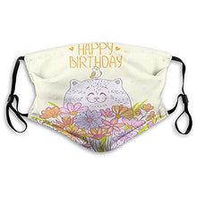 Riutilizzabile lavabile Adorabile Gatto Felice Uccello Prato Fiore Bouquet Positivo Bocca Copertura Protettiva Uomo e Donna Due Filtri 5 Strati7.8X5.22.9 cm(M)