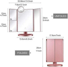 Specchio per Il Trucco LED Illuminato Make Up Specchio, Specchio da Toilette con luci Illuminato, Alimentato Via USB in Oro Rosa 1X, 2X, 3X Schermo 10X Magnnifiction Touch