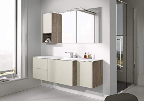 Mobile da bagno bianco opaco c/lavabo e specchio rett. - Base con 3 ante, 2 cassetti, lavabo integrato
