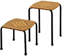 QTWW Aspetto in Rattan - Sgabello impilabile in Tubo di Acciaio Inossidabile - Adatto per Giardino, Soggiorno, Camera da Letto, terrazza o Balcone e Campeggio, 1 Sgabello Alto e 1 poggiapiedi