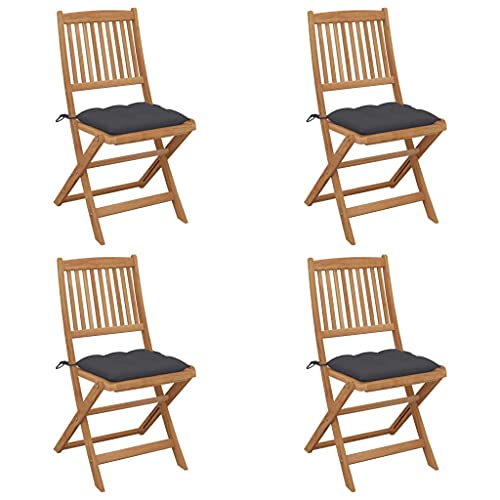vidaXL Sedie da Giardino Pieghevoli 4 pz con Cuscini Massello Acacia