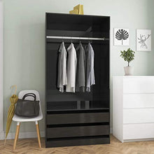Armadio Aperto Camera da Letto con 2 Cassetti 1 Ampio Scomparto con Asta per Appendere i Vestiti 100 x 50 x 200 cm Nero Lucido
