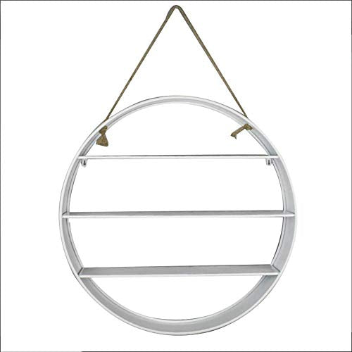 Semplicità Elegante Scaffale a Muro Scaffalature Sospese Scaffali in Stile Americano Iron Art Round Corda Di Canapa Divano Sfondo Libreria Libreria, 3 Strati, HJJ, bianca, Diametro 70 cm