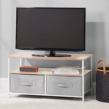 mDesign Tavolino porta TV minimale con struttura in metallo — Mobile TV con 2 ripiani e comodi cassetti in fibra sintetica per gli accessori — Elegante mobile hifi con ripiani in MDF — grigio