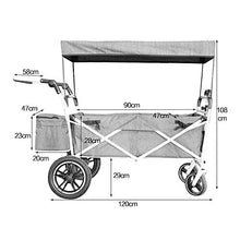 Pandady Vano da Carico Pieghevole da Giardino con Baldacchino, Carrello da Spiaggia per Shopping, Maniglia da Spinta Trasporto Carrello per Freno Posteriore, Installazione Semplice Senza Attrezzi