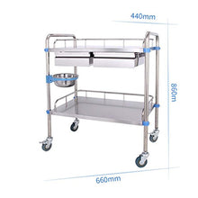 YIN YIN Carrello per Ripiani Carrello in Acciaio Inox - Doppio Carrello Cura medicale Carrello Medico Vassoio Beauty Carrello a rulli (Size : 66 * 44 * 86cm)