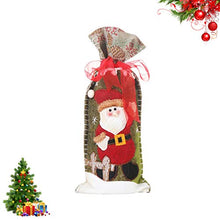 Amosfun Christmas Wine Bottle Cover Wine Bottle Gift Bags Drawstring Christmas Pattern for Xmas Holiday Bottle Dress Up Table Decoration (Rustic Style Santa Claus)