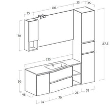Mobile da bagno colore Rovere Tranche , specchio con luci a led, Misura: L.165 P.46/35 cm, Top bianco, Lavabo In Ocritech C/Vasca Integrata