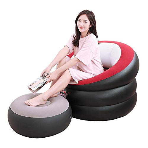 Divano Gonfiabile Per Sedie Con Ottomana, Divano Per Sedili Portatile Per Esterno Da Gioco Per Lettino Campeggio Per Esterni Da Campeggio Giardino Tessuto Floccato Singolo ( colore : With footstool )