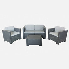 GrecoShop Divano con Poltrone e Tavolino/Salotto/Salottino in Polyrattan per Esterno/Arredo Giardino - MOD. Antracite (cod.:4040)