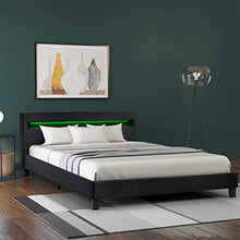 WGYDREAM Letto Letto Matrimoniale in Legno Massello Telaio del Letto Nero con Illuminazione A LED E Testata Bedstead in Pelle Base per Adulti Adolescenti per Bambini