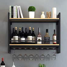 Nero Mensola del Vino con Supporto di Vetro | Rack di Vino di Ferro | Supporto per Bicchiere di Vino in Metallo sospeso | portabottiglie di Vino Parete | Supporto per Appendere Bicchieri da Vino