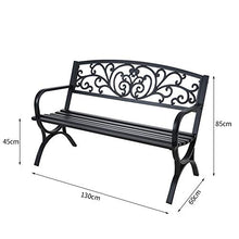 Banco de jardín de 51 pulgadas con patio de metal tallado asientos al aire libre, Banco de parque metálico con reposabrazos y respaldo, Patio porche delantero camino césped cubierta muebles ZDDAB