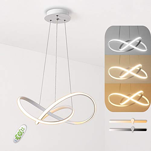 Lampada a Sospensione a LED, 45W Lampadario Moderno Semplice e Creativo, Telecomando Dimmerabile con Funzione di Memoria, Adatto per Soggiorno Camera da Letto Sala da Pranzo Plafoniera Lampadario