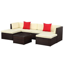 IKAYAA 7pcs Ammortizzata Patio Esterno Divano Mobili da Giardino Impostato Vimini Ottomano Divano ad Angolo Mobile Componibile in Rattan TUV Test Report