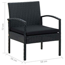 Tidyard Set Tavolino e Sedie da Giardino con Cuscini in Polyrattan,Set Salotto da Giardino,Divano 2 Poltrone e Tavolino in Polyrattan,Nero