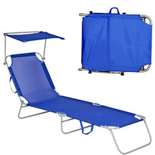 Mediawave Store - Lettino in Textilene con Schienale Regolabile Tubo di Diametro 18mm e Tettuccio Parasole, Lettino Richiudibile e Trasportabile, per Mare, Piscina, Arredo Giardino (Blu)