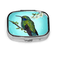 Junebug - Contenitore per pillole con colibrì di gelsomino, con fiori e orchidee, in metallo, a due scomparti, per medicinali e medicinali, organizer da viaggio