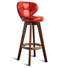 Ljings, sgabello girevole con poggiapiedi, moderno, per interni, esterni, per cucina, casa, ufficio, pub, bar, con schienale, rosso, pelle