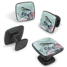 Set di 4 pezzi con maniglia quadrata per armadio da cucina, credenza, cassettiera, cassettiera, con viti, per cucina, comò, armadietto, bagno, armadio, rose con uccelli e fiori floreali