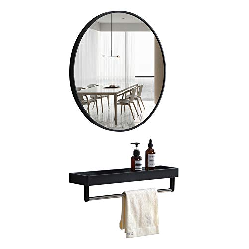 Specchio da bagno nordico rotondo con ripiano HD ultra bianco antideflagrante argento specchio spazio alluminio lato nero / Phnom Penh / specchio bianco specchio da bagno specchio da bagno