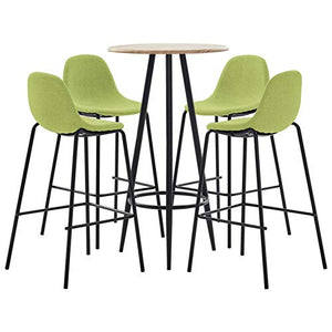 Tidyard Set 5 pz da Bar Design Moderno Alto in Tessuto Marrone/Verde,Set Tavolo Rotondo e 4 Sedie da Bar Alti in Tessuto,Set Tavolo e Sedie da Cucina Design Moderno in Tessuto