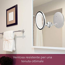 Fancii Specchio Ingranditore 10x per Trucco con Luce LED, USB o Batteria - Specchio Illuminato con Ingradimento, Luci Dimmerabile, Potente Ventosa, Rotazione a 360°, Per Bagno e Viaggio