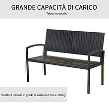 Outsunny Panchina da Giardino ed Esterno in Rattan, Panca in Rattan Nero 2 Posti, 122x60x87cm