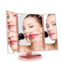 Specchio cosmetico illuminato, 3X / 2X10x, specchio cosmetico trifold, con 22 LED, 180 & deg, rotazione touch screen Dual Power Supply (colore: rosso)