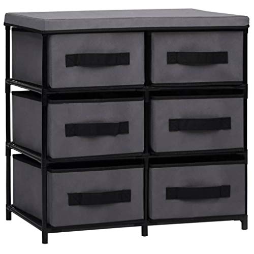 Tidyard Armadietto con 6 Cassetti in Acciaio e Stoffa Grigio,Cassettiera con Cestini,Armadietto Camera da Letto,Armadietto da Bagno 55x29x55 cm