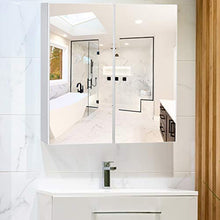 GOPLUS Armadio da Bagno a Specchio con 2 Ante, Organizer Armadio da Parete in Legno a 2 ripani, Bianco 65x62x11,3 cm