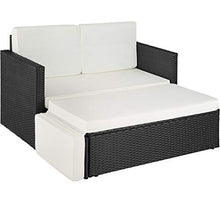 TecTake 800884 Divano Lounge in Rattan, Doppia Sdraio, Pouf con Cuscino, Elevato Comfort di Seduta, Arredamento da Giardino, Nuovo (Nero)