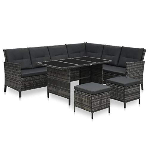 SKM Set Divani da Giardino 4 pz con Cuscini in Polyrattan Grigio (55.98kg)