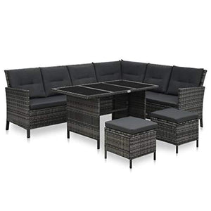 SKM Set Divani da Giardino 4 pz con Cuscini in Polyrattan Grigio (55.98kg)