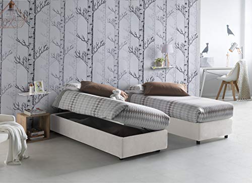 Talamo Italia Letto contenitore Singolo Silvia Sommier, Made in Italy, Letto con rivestimento in tessuto, Apertura laterale, con materasso cm 80x190 incluso, Bianco