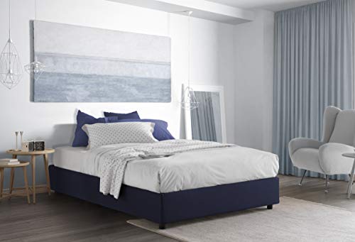 Talamo Italia Letto contenitore Matrimoniale Silvia Sommier, Made in Italy, Letto con rivestimento in tessuto, Apertura frontale, con materasso cm 160x190 incluso, Blu