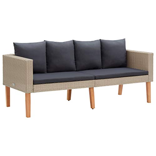 vidaXL Divano da Giardino a 2 Posti con Cuscini Sofà Dormeuse Chaise Longue Poltrona Divanetto Canapè Arredo Salotto Esterno in Polyrattan Beige