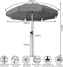 MVPower Ombrellone da Spiaggia, Ø 200 cm Ombrellone Rotondo UV UPF 50+, Ombrellone Inclinabile, per Il Giardino Esterno della Spiaggia Balcone, 200 g/m², Grigio