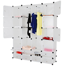 Armadio a Cubi - in Plastica, 145/180/37 cm, con 16 Scomparti Chiusi e 2 Aperti, 2 Aste Appendiabiti, Nero con Motivo e Bianco - Armadio Portatile, Armadietto Guardaroba, Ripostiglio